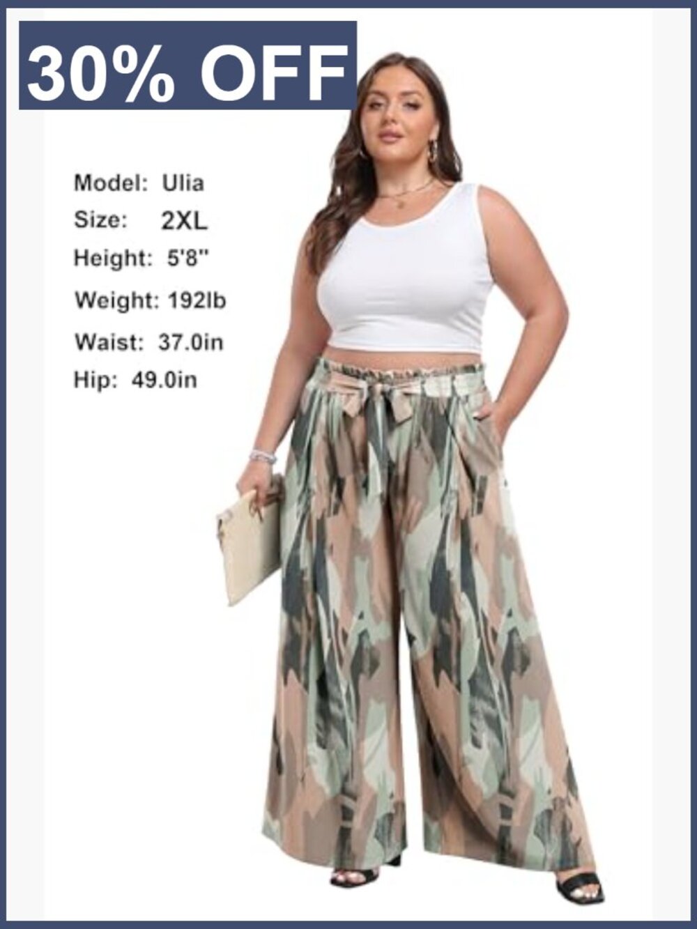 High Waisted Wide Leg Palazzo Pants with Pockets Flowy Tie Knot Trousers - Picture 4 of 7